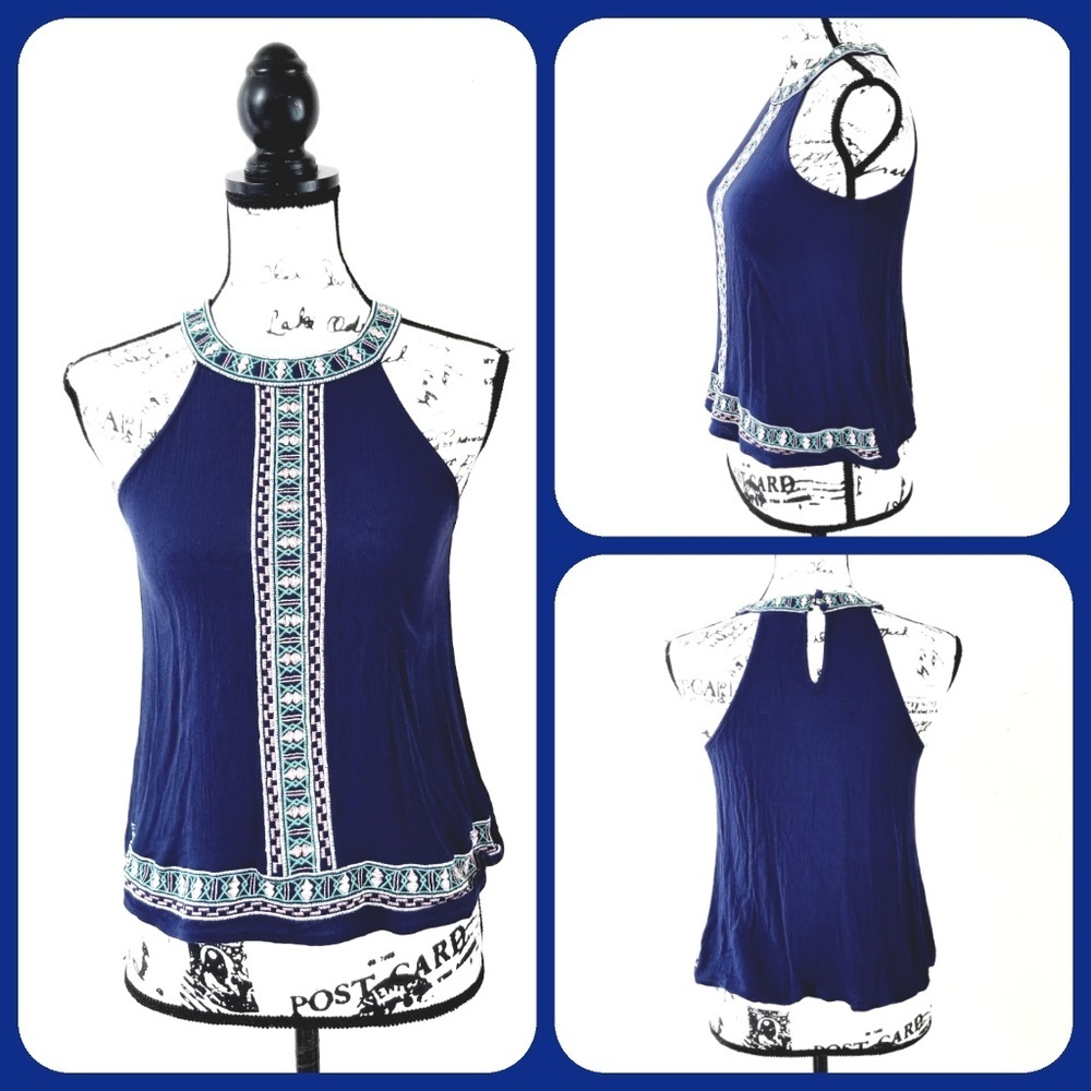 Sweet Wanderer crinkle blue w. bohemian print top